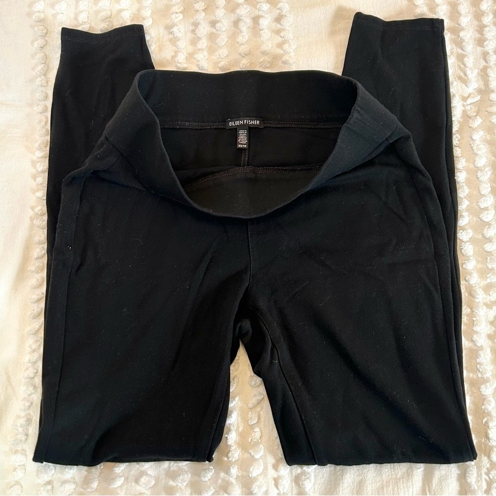 Eileen Fisher lightweight Ponte Skinny Leg Black Pants / Leggings Sz XS